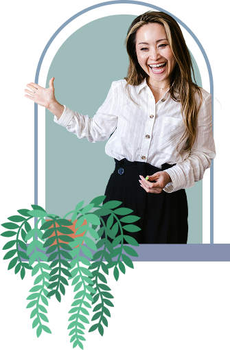 woman laughing in a window